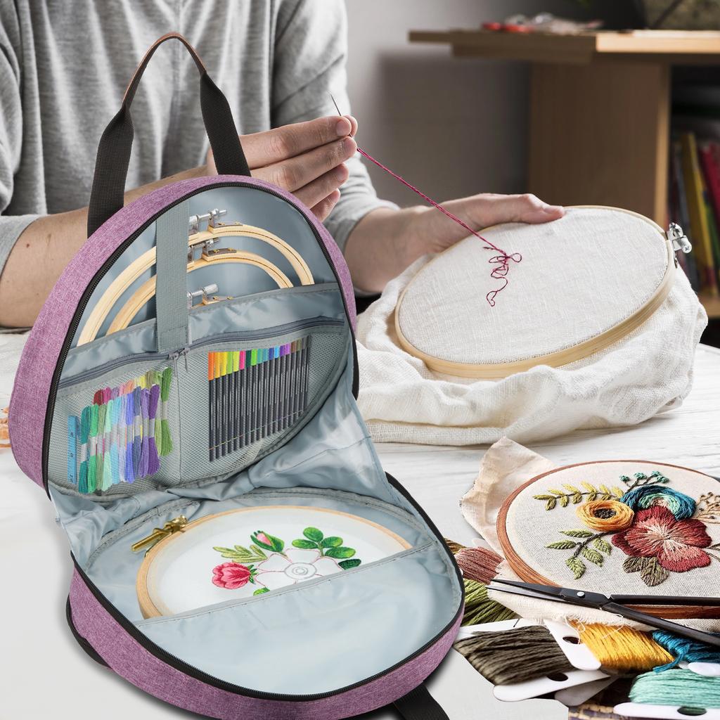 Embroidery Kit Organizer Bag Multi-Layer Oxford Craft Storage for Cross Stitch Threads Sewing Accessories Hoops Needlework Tools