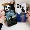Schwarze Katze Ästhetik Muster Stoßfeste Handyhülle für iPhone 17 Air 16 16E 15 Pro Max 14 Plus 13 Mini 12 Rückseite Anti Fall Fu