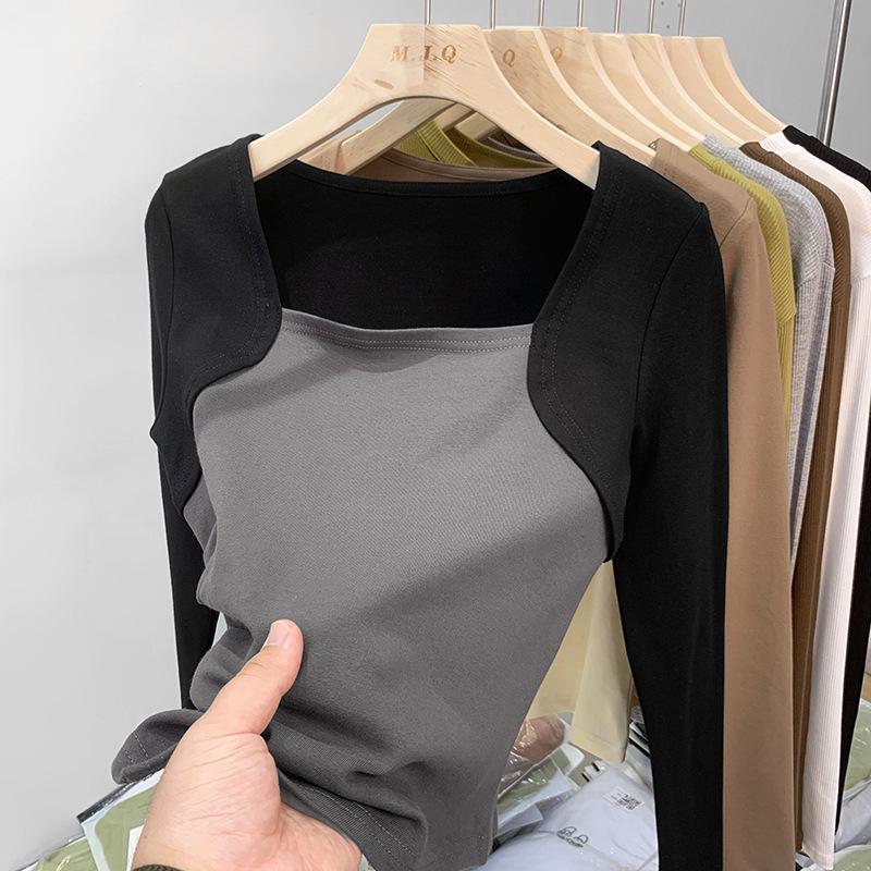 

Women s Chic American-Style Two-Piece Square Collar Top with Irregular Design and Long Sleeves for Spring and Autumn Extra Large сірий колір