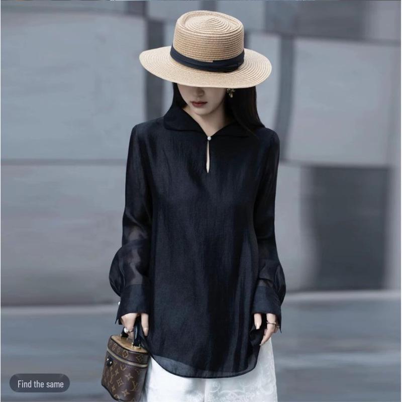 

White Moonlight Texture Silk Double-layer Elegant Loose Spring Women s Top XL (90-105 Jin)