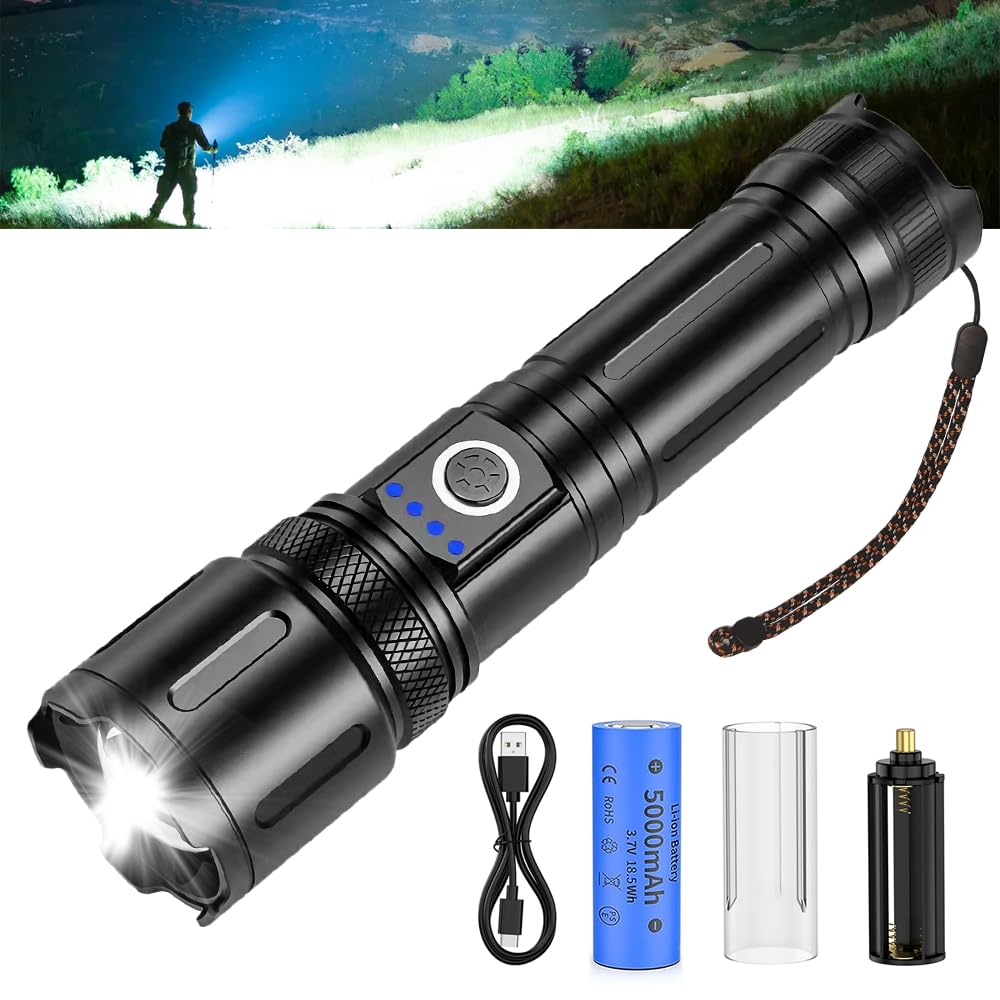 New Powerful 26650 Battery Compatible with AAA USB IPX6 High 5 Modes of Aluminum Alloy 2M New Battery Level Ideal for Night Nighttime Power Disaster