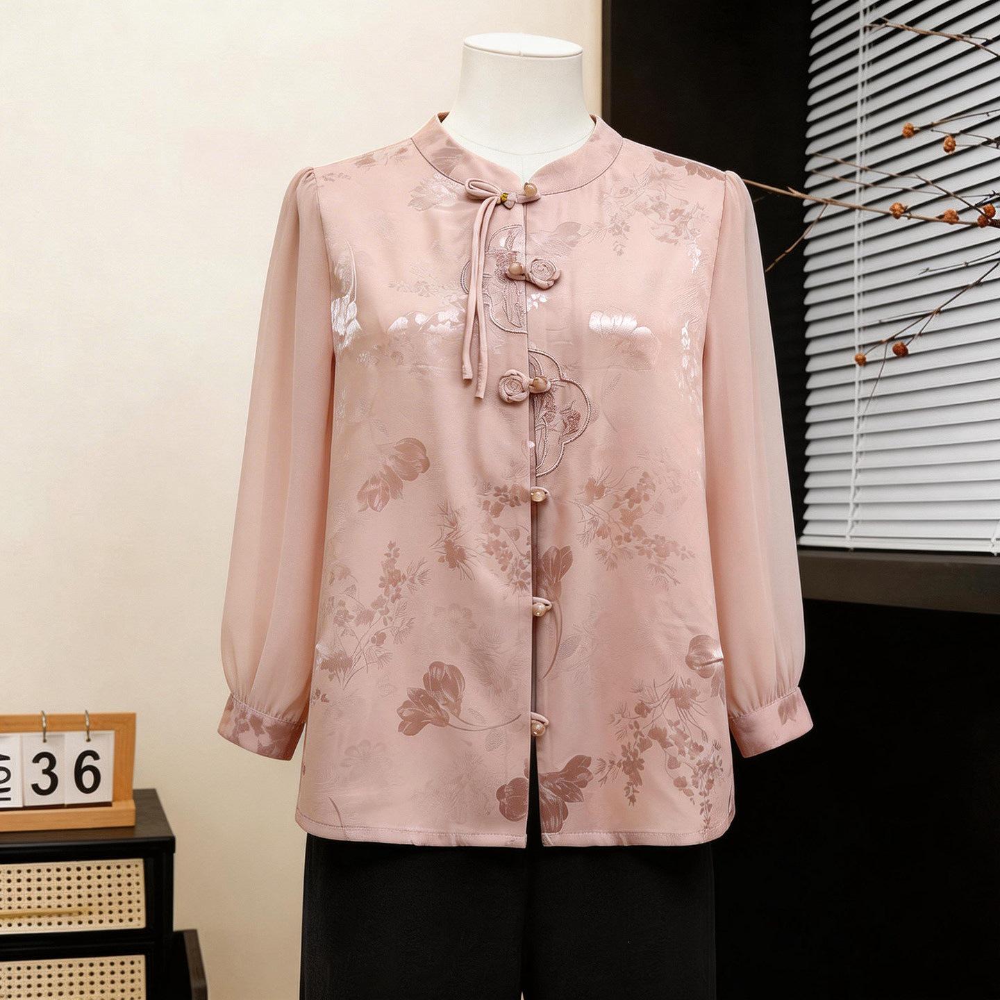 Mom s Spring 2026 Elegant Chinese Style Blouse - Women s Casual Spring/Summer Fashion Top 3XL (130-145 jin) розовый