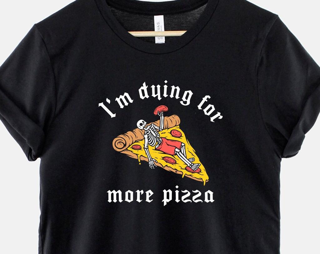 Pepperoni Pizza Shirt, Gothic Skeleton T Shirt, Dark Food Humor Graphic Tee, Gift for Pizza Lover