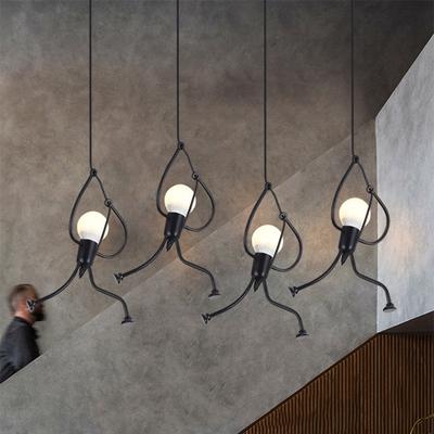 Novelty Iron Little Man LED Pendant Light E27 Cartoon People Children's Room Hanging Lamp Climbing Man Kids Suspension Luminaire
