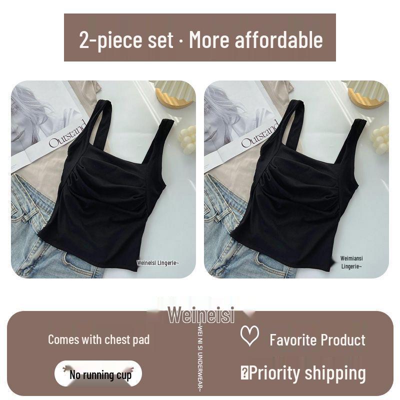 Korean Ruffled Spaghetti Strap Women's Tank with Chest Pads - Sexy Backless Slimming Base Layer