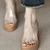 High-heeled one-word women's 2025 summer new open-toed outer wear small height-increasing thick-soled PVC transparent cool slippers