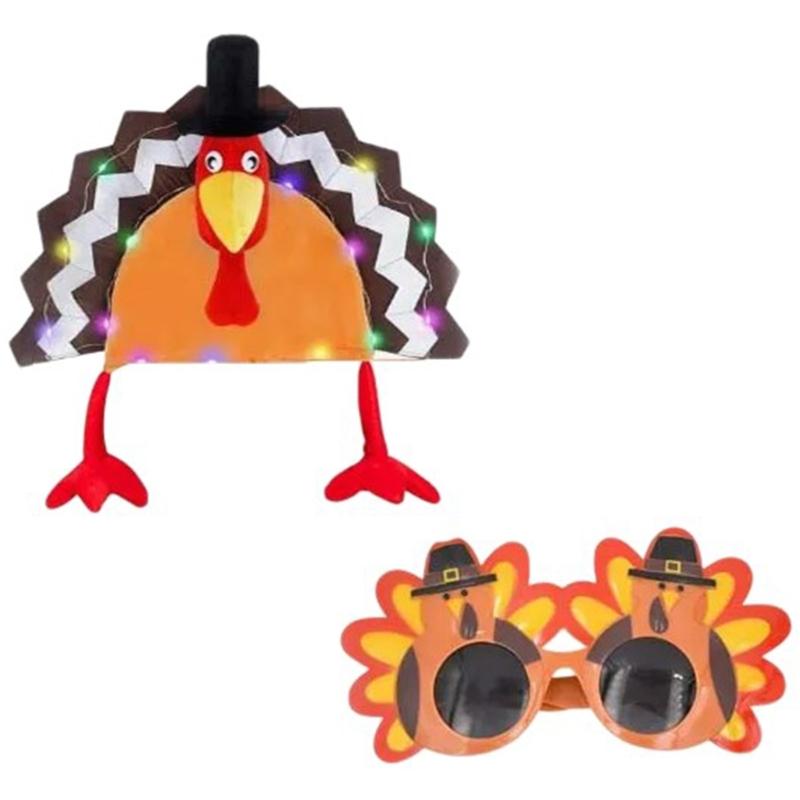 Thanksgiving Headgear for Adult LED Turkey Hat for Boys Girls Cartoon Plush Hat Festival Party Festival Celebration Hat