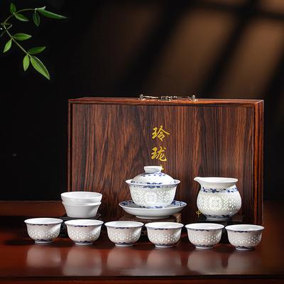 Jingdezhen Blue and White Exquisite Tea Set Gift Kung Fu Tea Set Ceramic Cover Bowl Teapot Teacup Set Gift