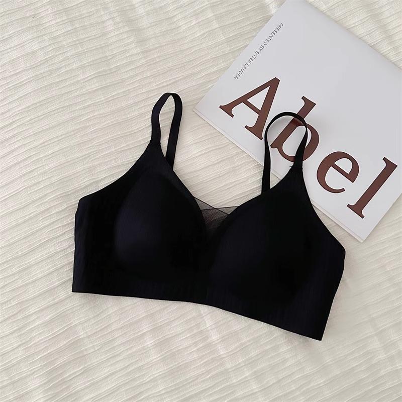 V Yarn Milk Leather Seamless Underwear Women's Big Breasts Show Small Gathering Thin Jelly Strips Pull Up Support Anti-sagging Bra