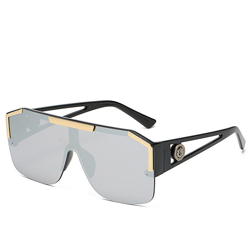 Modische Sonnenbrille für Herren und Damen, übergroße Pilotenbrille, Vintage-Design, Löwenkopf, verbundener Körper, Sportbrille, UV400