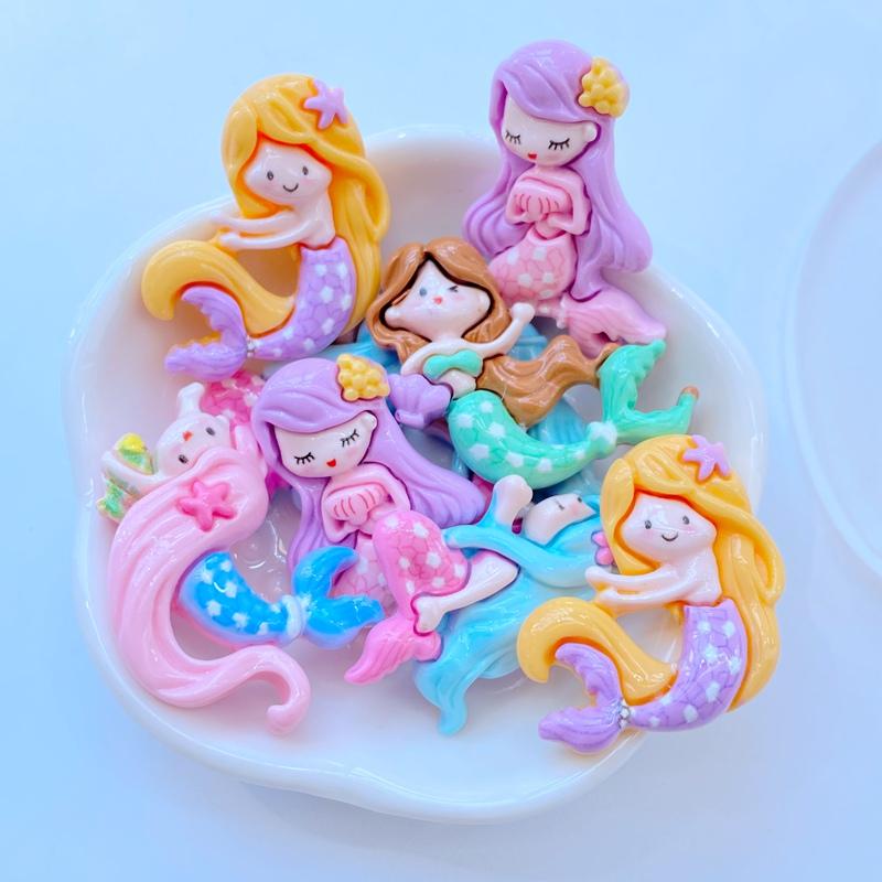 10Pcs New Cute Resin The Mermaid Princess Series Flat Back Fit Phone Deco Parts Embellishments for Hair Bows Accessories