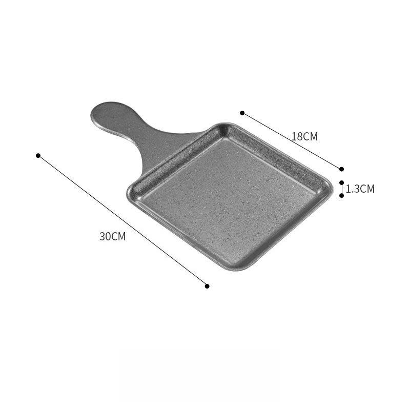 1PC Retro Stainless Steel Square Plate Creative with Handle Flat Bottom Plate Can Hold Fried Chicken Snack Tableware