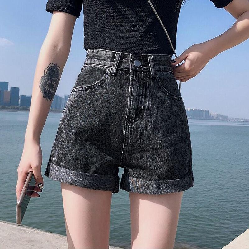Women’s 2021 High-Waisted Denim Shorts - Korean Style Slimming Wide-Leg with Rolled Hem for Summer