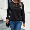Casual Top - New Autumn-winter Style Loose-knit Lace Open Round-neck Long-sleeve T-shirt for Women
