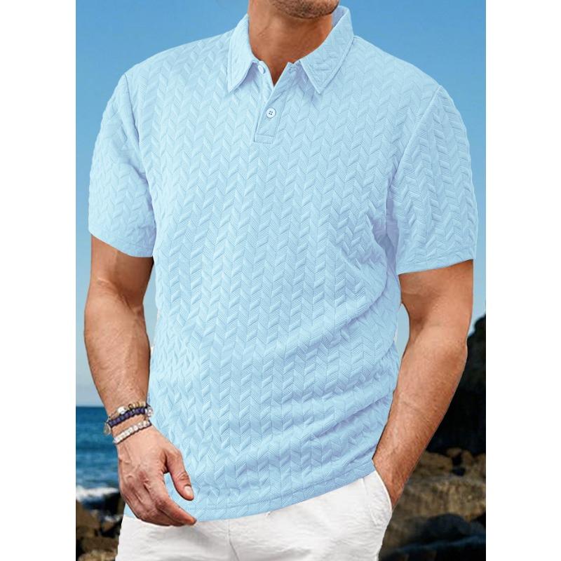 Men Jacquard Fabric Polo Shirt Summer Thin Breathable Moisture Wicking Short Sleeve T Shirt