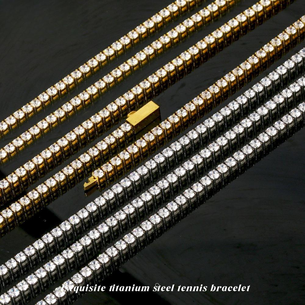 Titanium Steel Tennis Chain Bracelet, Zircon Premium Feeling Full Diamond Single Row Diamond Hip-hop Men's Bracelet Does Not Fade