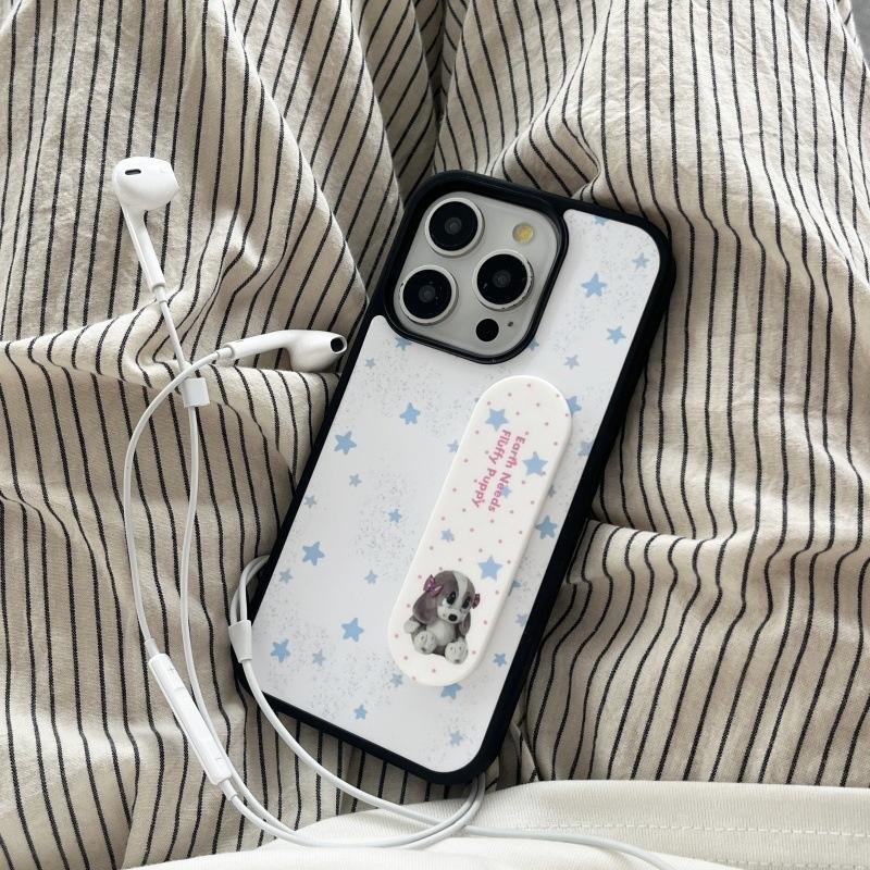 Blue Star Cute Puppy Cartoon Band Aid Bracket Phone Case For iPhone 17 Air 16 15 14 13 12 11 Pro Max Plus Kawaii Cover