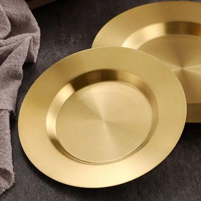 Korean Stainless Steel Disc Gold Western Plate Dessert Cake Flat   Dinner S  Dishes Kitchen Solid Metal Round Dishes