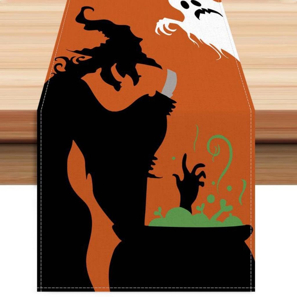 1pc Orenge Halloween Table Runner Witch Spider Web Tablecloth Dustproof Reusable Table Runner Halloween Dining Room Decoration