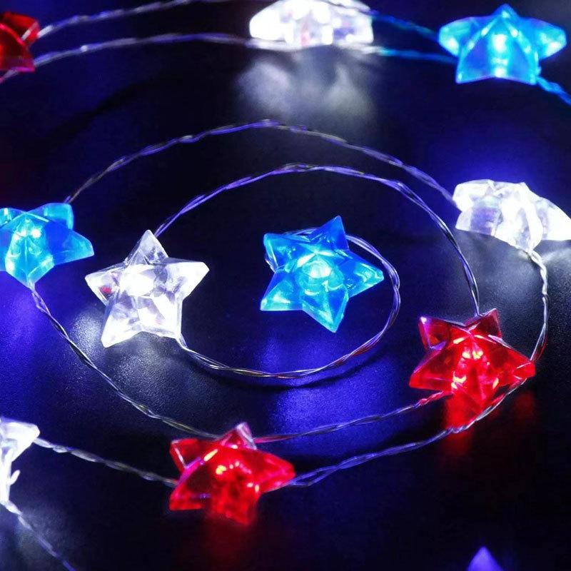 

1/2/3M Creative LED Flag String Lights Independence Day Decorative Hanging Ornament Red White Blue Starry Light Festive Decoration A-1M 10LED