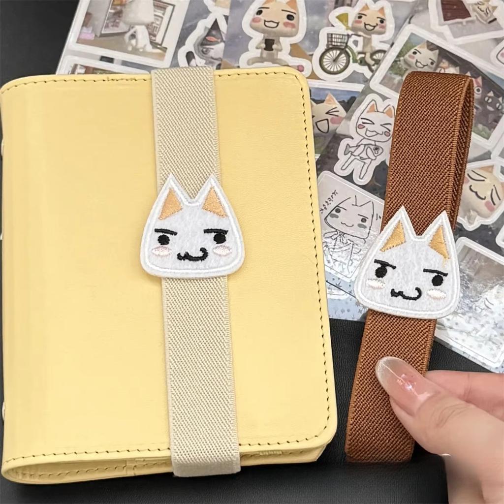 Japansk søt tegneseriekattunge Løsblad Notatbok Elastisk stropp Utklippsbok Journal Bokoppbevaring Elastisk Elastisk bånd bindetau