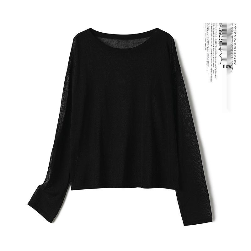 

Women s Summer Sheer Knit Pullover with Camisole - Lightweight Long Sleeve Round Neck Top One Size чорний