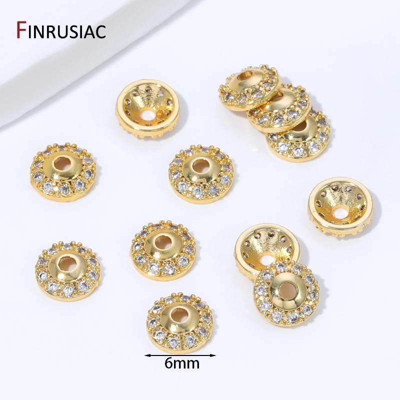 

18K Gold Plated Brass With Zircon Round Bead Caps,6mm Spacer Beads End Caps for DIY Necklace Bracelet Jewelry Making Accessories 5 pieces