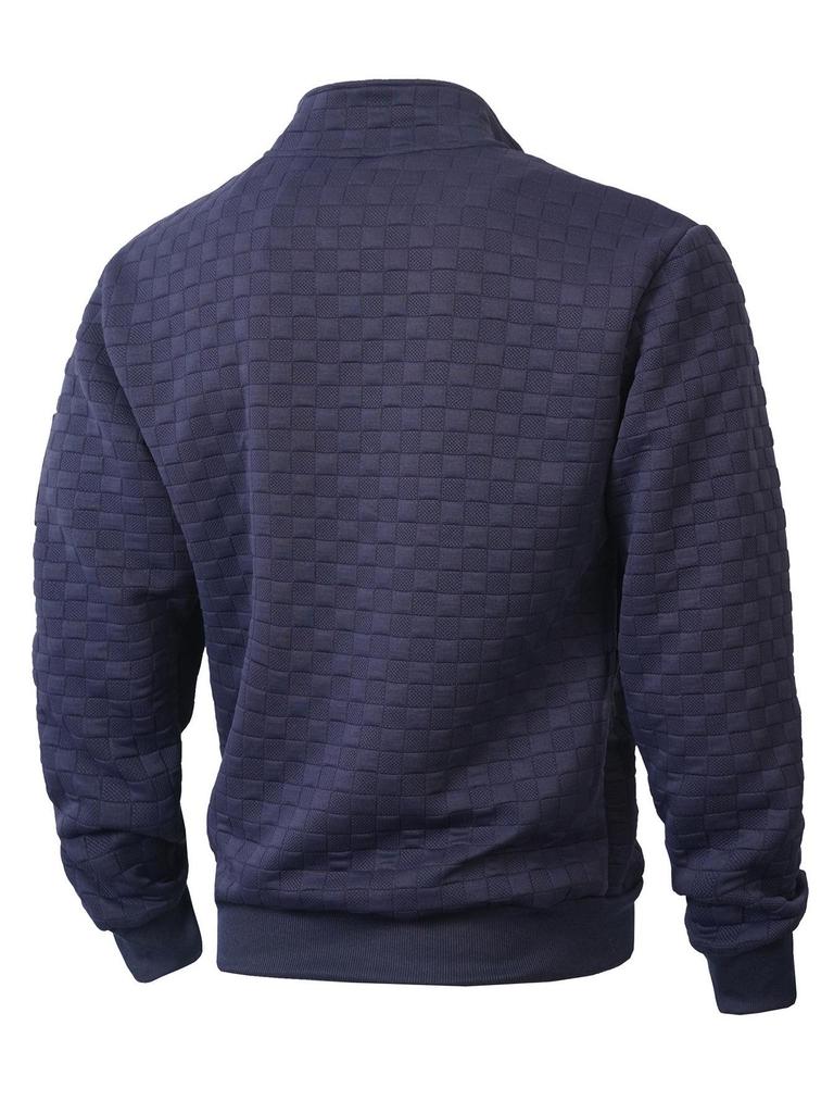 Men's Tactical Fleece Plaid Zipper Hoodie with Stand Collar