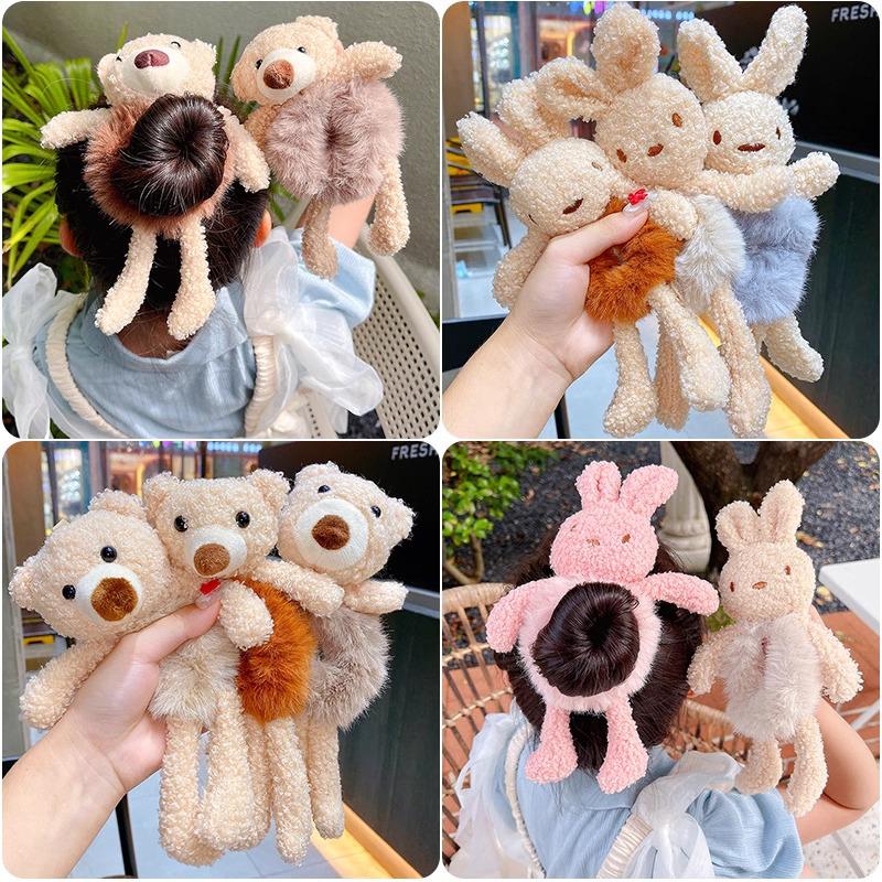 Plush Bear Headband & Hair Tie for Women - Cute Winter Accessory