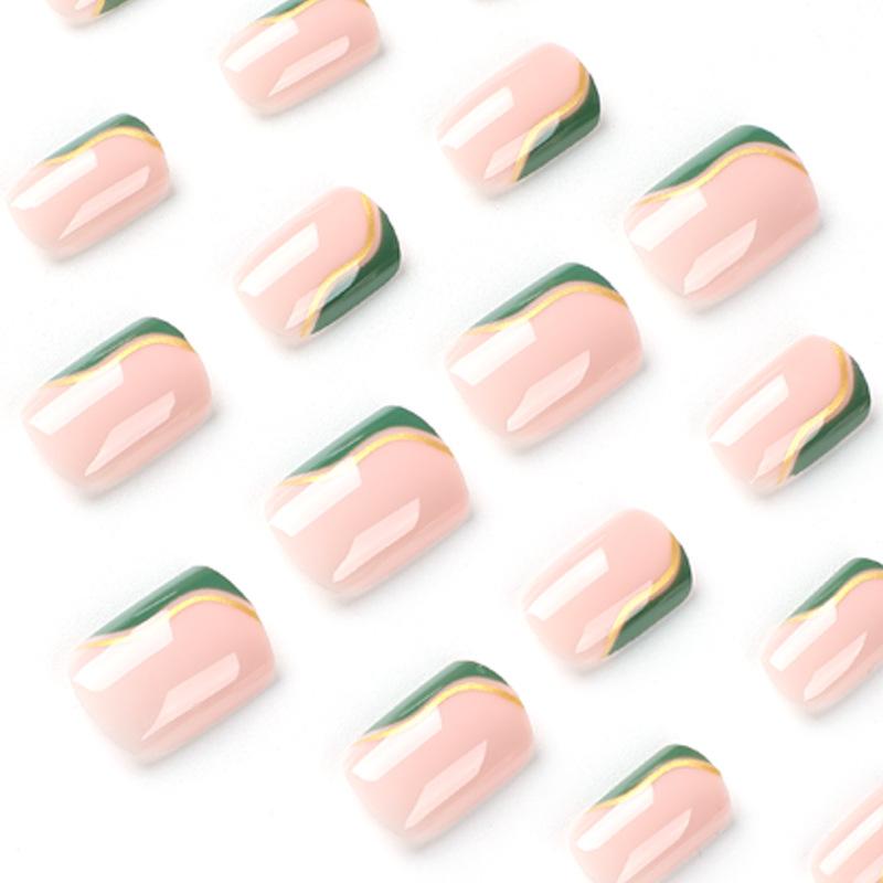 Nuevo de primavera verde francés empalme usando uña cuadrado corto manicura uña postiza venta caliente pieza de uña para usar