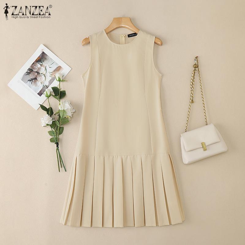 ZANZEA Women Summer Casual Round Neck Sleeveless Dress