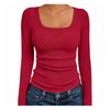 Women‘s Ribbed Square Neck Top, Long Sleeve Slim Fit Basic Shirt for Fall Winter Spring, Casual Crop Tee
