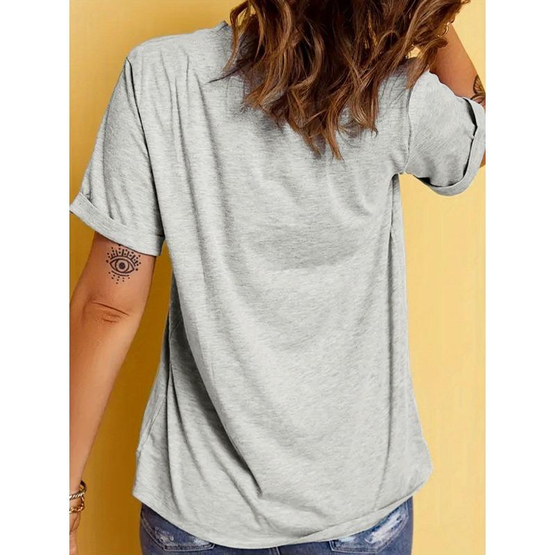 Women'S Casual Round-Neck T-Shirt with Stylish Letter Print for Spring and Summer