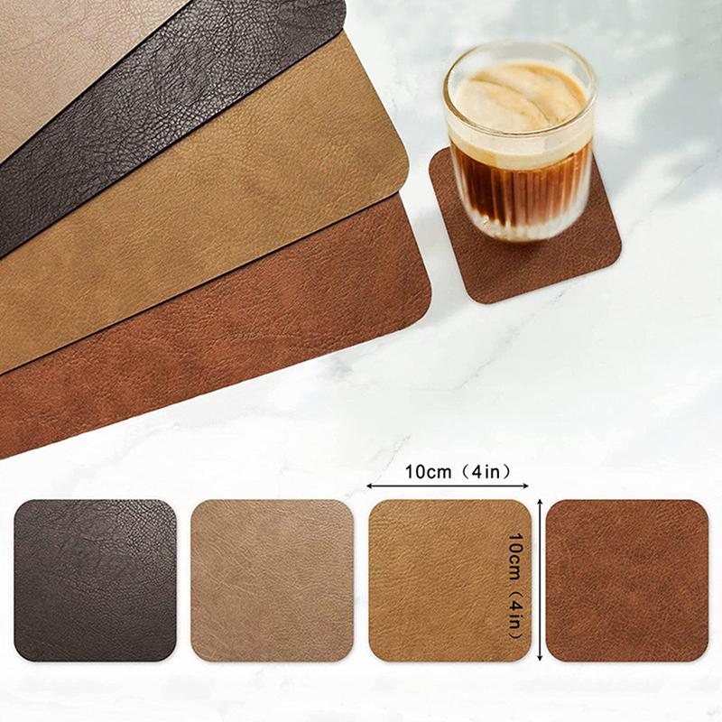 1Pcs Light Luxury Solid Leather Placemat Coffee Brown Pu Table Mat Waterproof Oilproof Heat-Insulated Plate Bowl Pad Table Decor