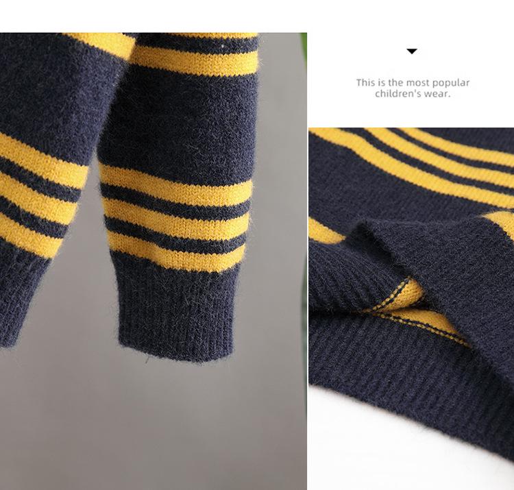 Klučičí podzimní 2025 korejský pruhovaný pletený svetr s límečkem - Měkký a ležérní s dlouhým rukávem pro malé až střední děti