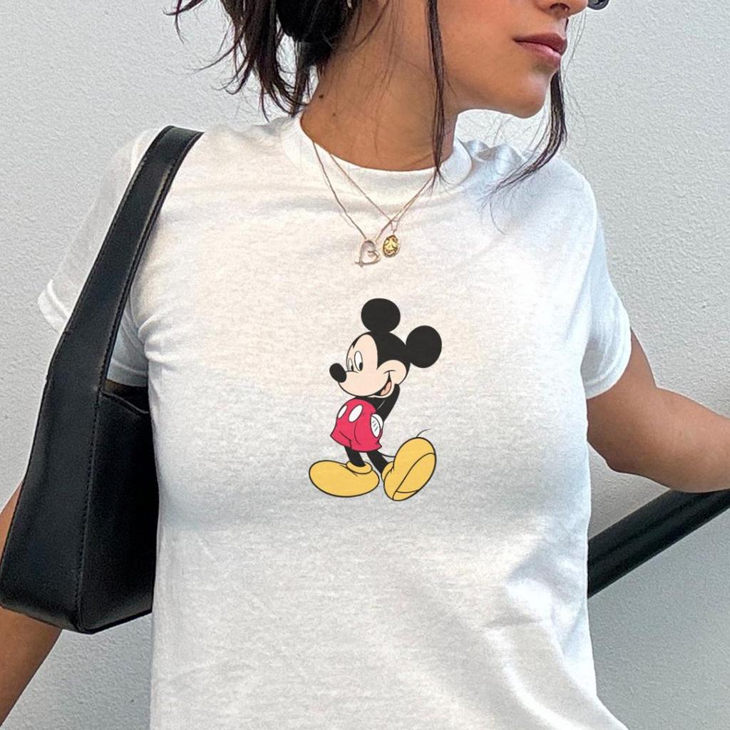 Disney Mickey Mouse Womens Baby Tee Cute Style Graphic Crop Top Gift For Fans