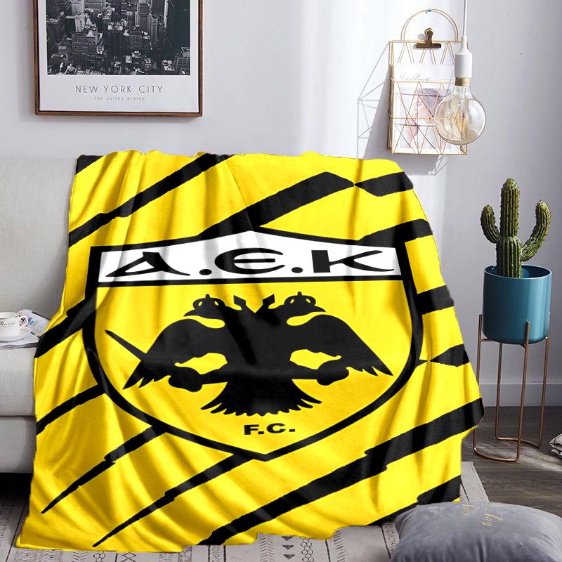 AEK AthenGoldenes und Schwarzes Wappen Design Decke Flanell Überwurf für Sofa, Innenbereich, Camping, Wohnzimmer, Büro, Stuhl und Bett Weiches Geburtstagsgeschenk