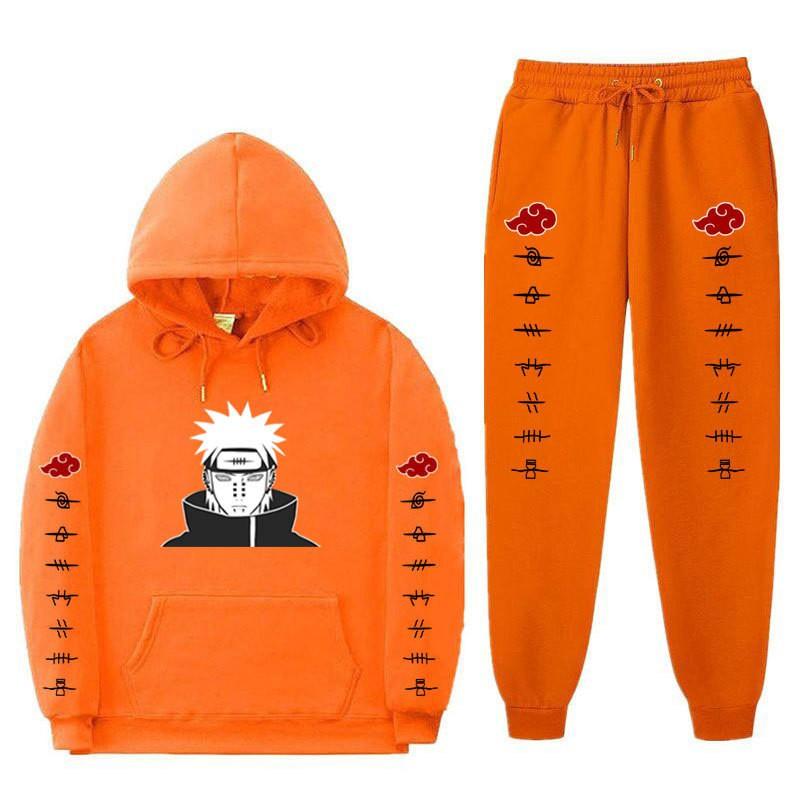 Pánská mikina s kapucí a fleecovou podšívkou Naruto Akatsuki Pain Tendo, ležérní sada oblečení s dlouhým rukávem