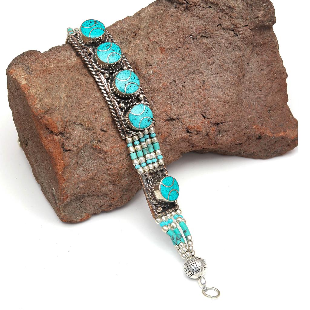 Coral Tibetan  Red Gemstone  Nepali Turquoise Handmade Bracelet Ethnic