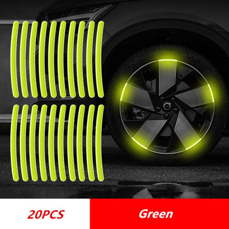 20Pcs Auto Motorcycle Bicycle Car Wheel Hub Reflective Sticker Luminous Stripes Tire Rim Reflective Sticker Night Safety Tape