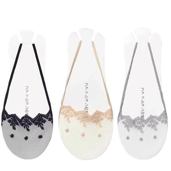 Women's Non-Slip Lace Boat Socks - Summer Thin Invisible High Heel Sandal Half Palm Design