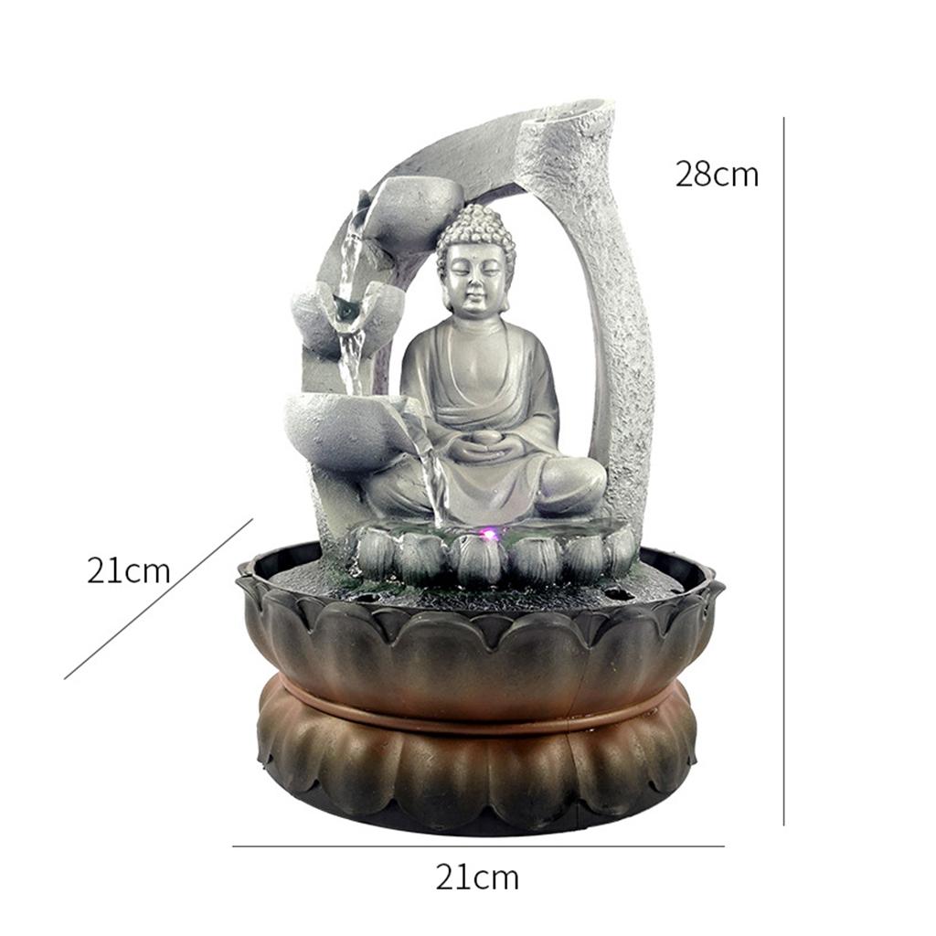 Kreative Heimdekorationen Harz Wasserfall LED-Lichter Brunnen Buddha-Statue Glücksbringer Feng Shui Ornamente Landschaftsdekor