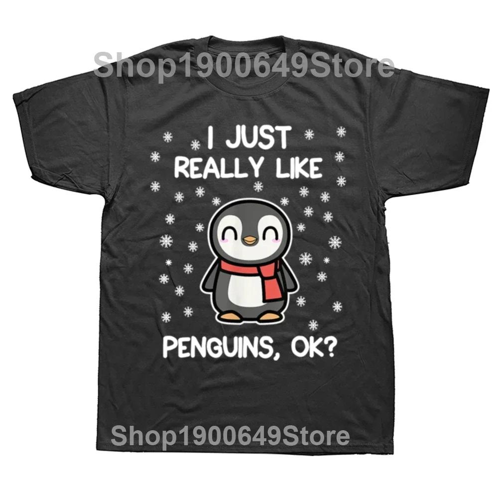 

New Men I Just Really Like Penguins Ok T Shirt Oversize Printed Casual Tee Shirt Casual Short Sleeve Vintage Couples T-Shirt 4XL