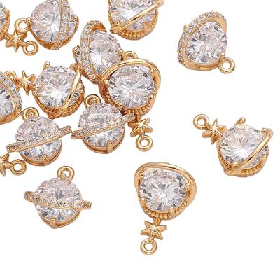 Brass Celestial Body Charm Pendant with Zircon Crystal Stone for Earring Bracelet Necklace DIY Jewelry Making Findings Accessories