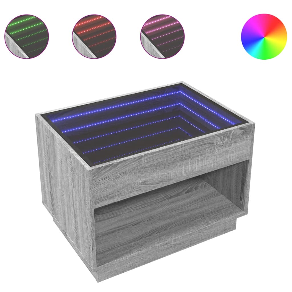 Infinity LED Coffee Table in Grey Sonoma 70 x 50 x 50 cm