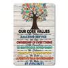 "Our Core Values" Metal Wall Art Sign 8"x12" - 1pc Rustic Vintage Inspirational Iron Plaque, Flat 2D Weather-Resistant Decorativ