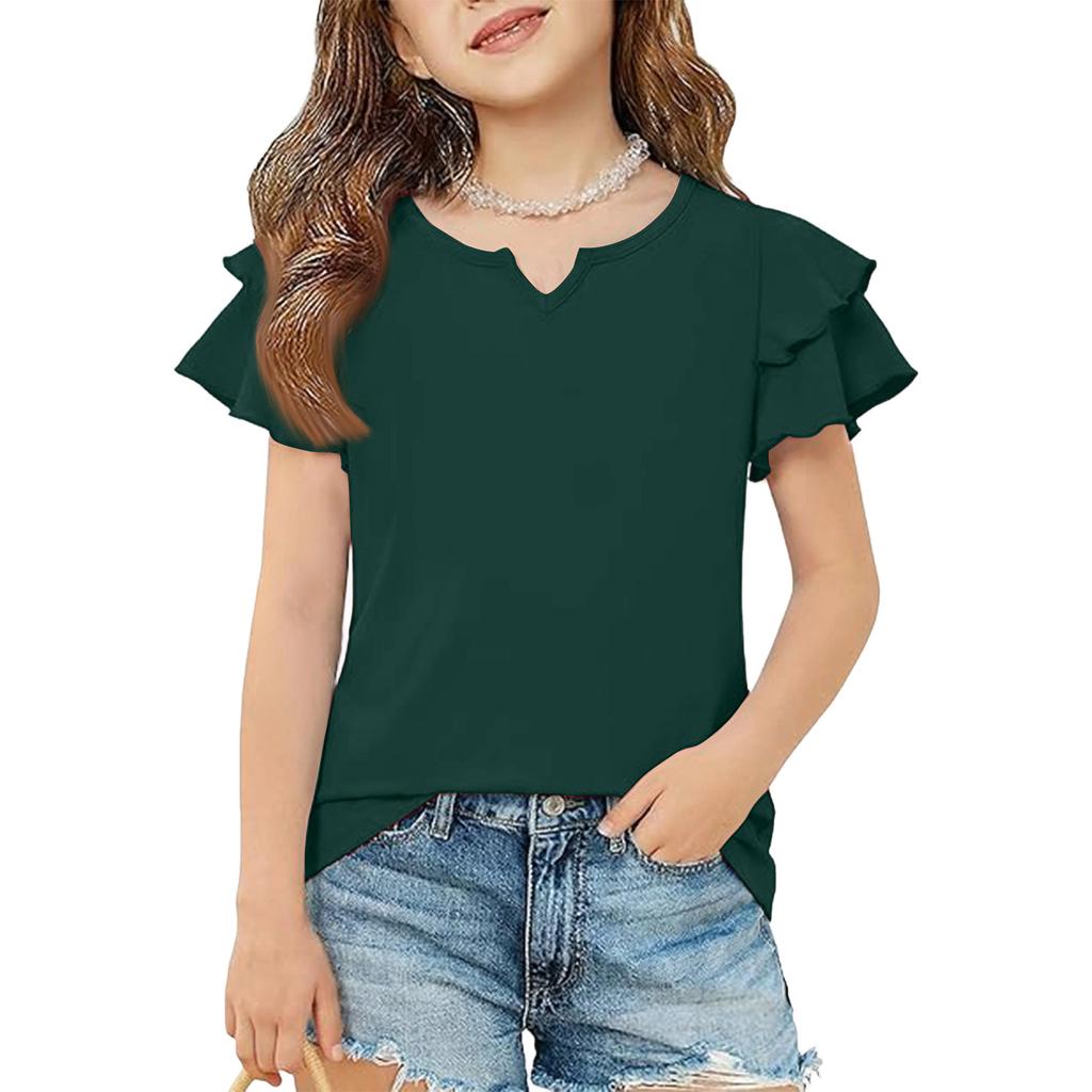 Girls' V-Neck Ruffle Tee - Short Sleeve Summer Blouse