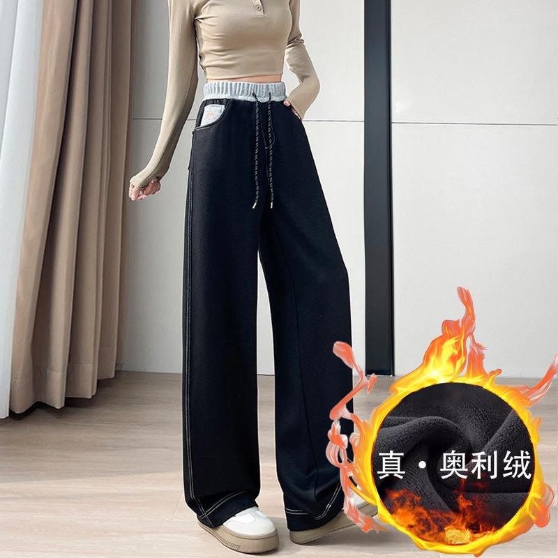 

Осень Зима Джинсы с высокой талией Винтажная вышивка Широкие штанины Женские Свободные Повседневные На все случаи жизни Прямые Джинсовые брюки M чёрный