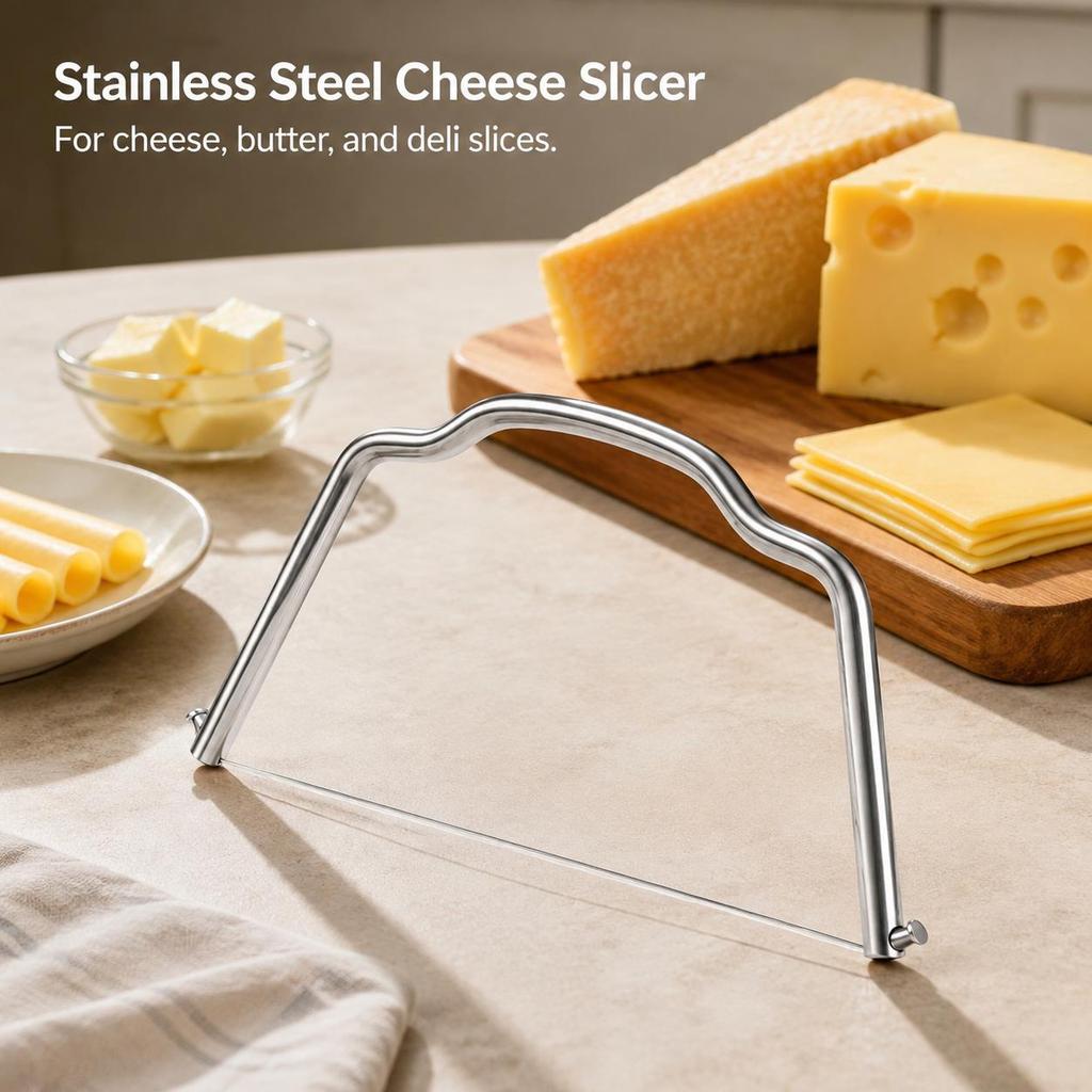 Cheese Cutter Adjustable Slicer for Kitchen Home Restaurant Food Prep Stainless Steel Butter Ham Dishwasher Safe 6