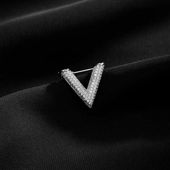 Women Brooch Sparkling Rhinestones Inlaid V-Shaped Design Lapel Pin Sweater Scarf Bag Badge Jewelry